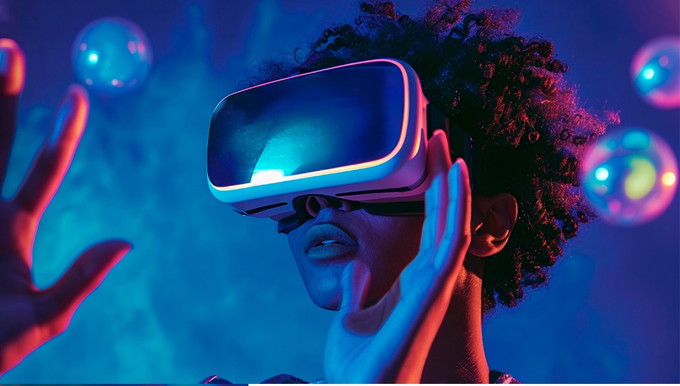 Ahmed interacting with VR educational content